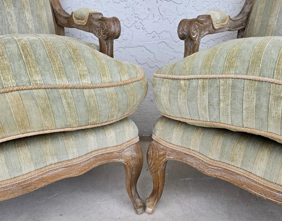 Plush Velvet French Country Fauteuil Armchairs Pair