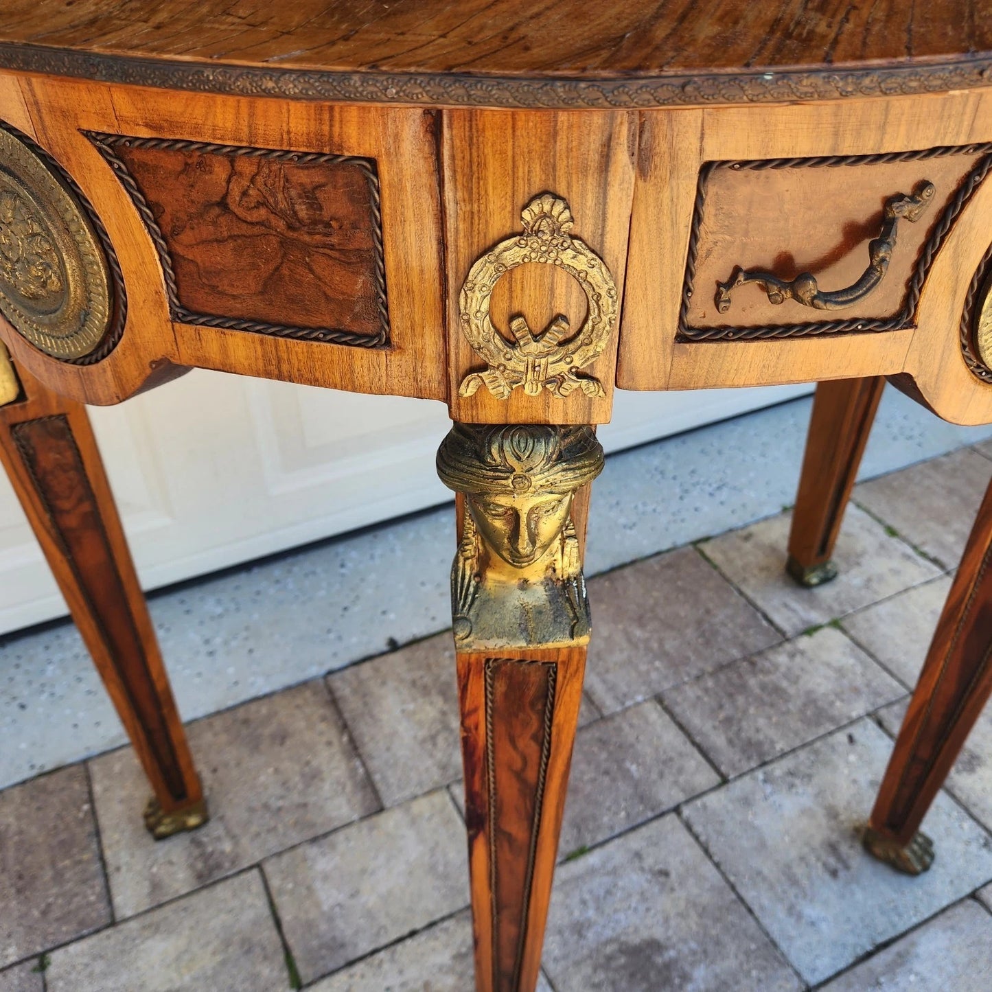 French Empire Style Console Marble Entry Table & Mirror