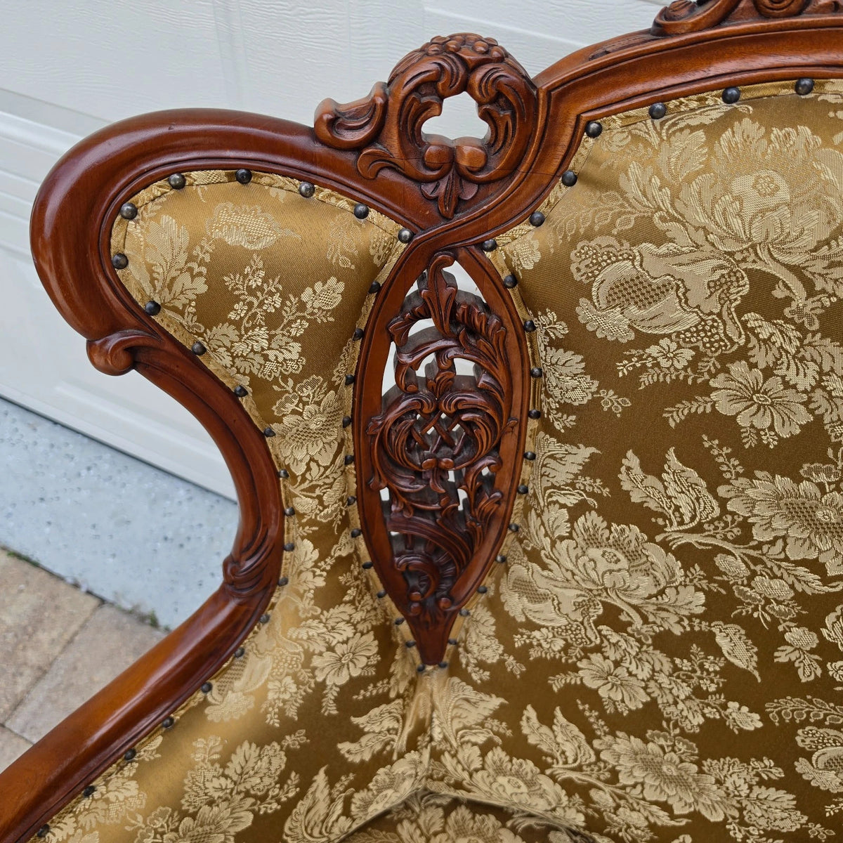 Victorian Rococo Revival Carved Bird Crest Music Room Wingback Armchair
