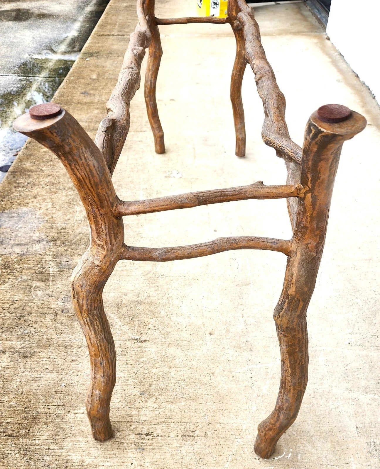Vintage French Rustic Metal & Marble Faux Bois Branch Console Sofa Table