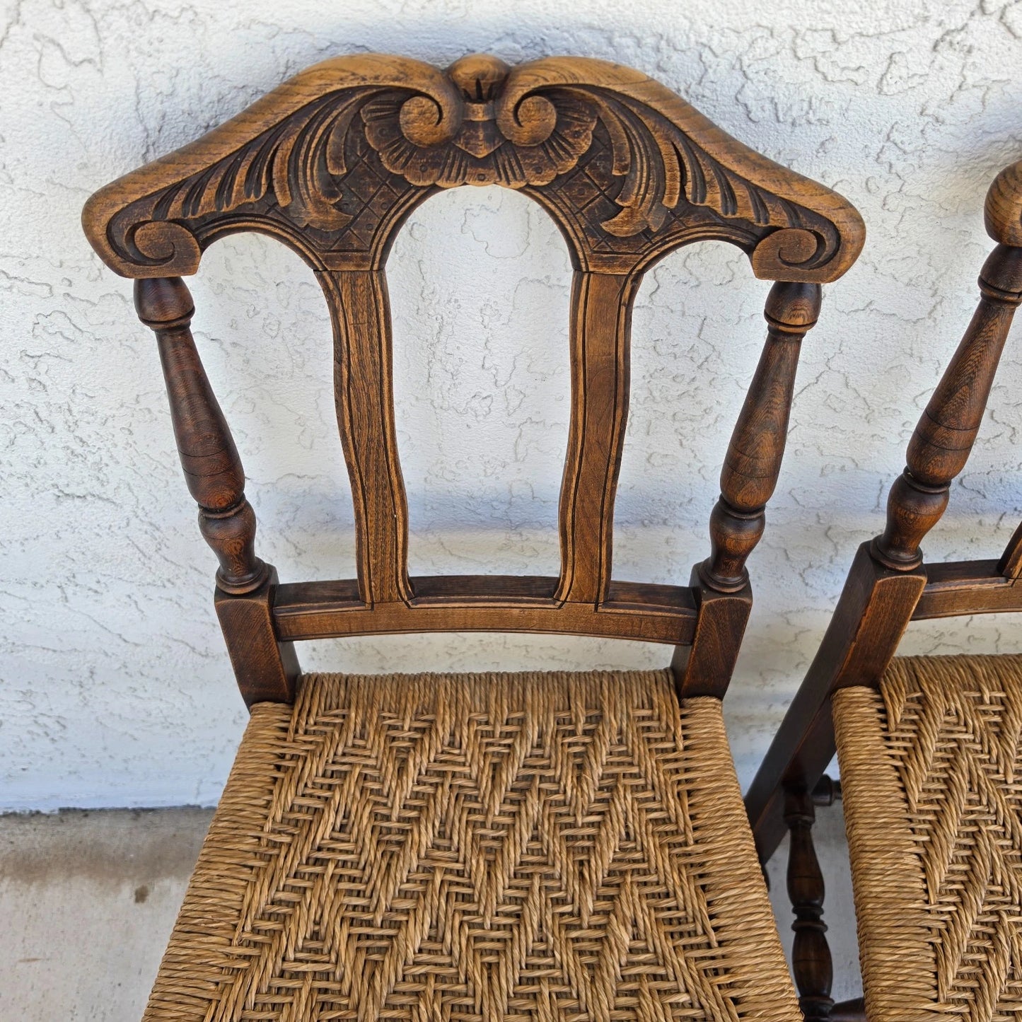 Antique 1800s Provençal Dining Chairs with Rope Seats Set of 4