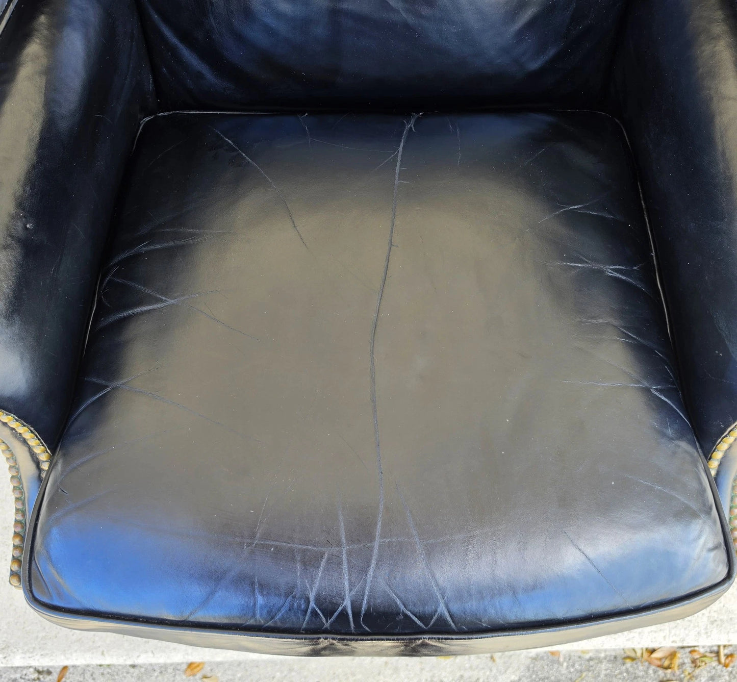 Classic Georgian Chippendale Black Leather Wingback Library Gentlemans Armchair