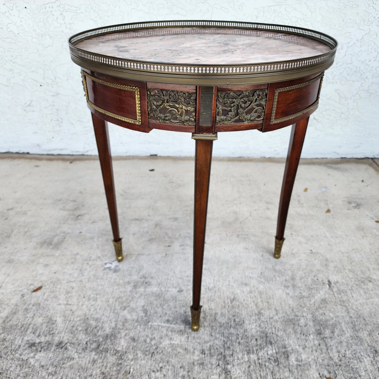 French Louis XVI Bouillotte Table With Rouge Marble Top