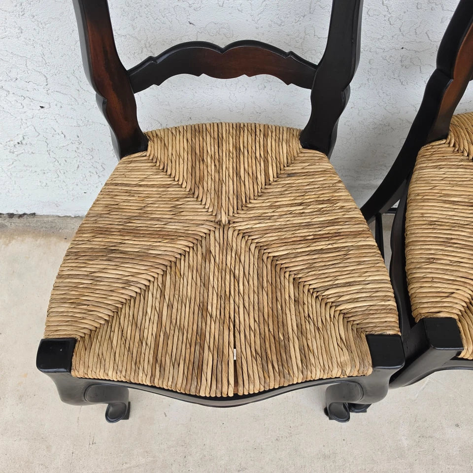 French Country Ladderback Rush Seat Dining Chairs Set of 4