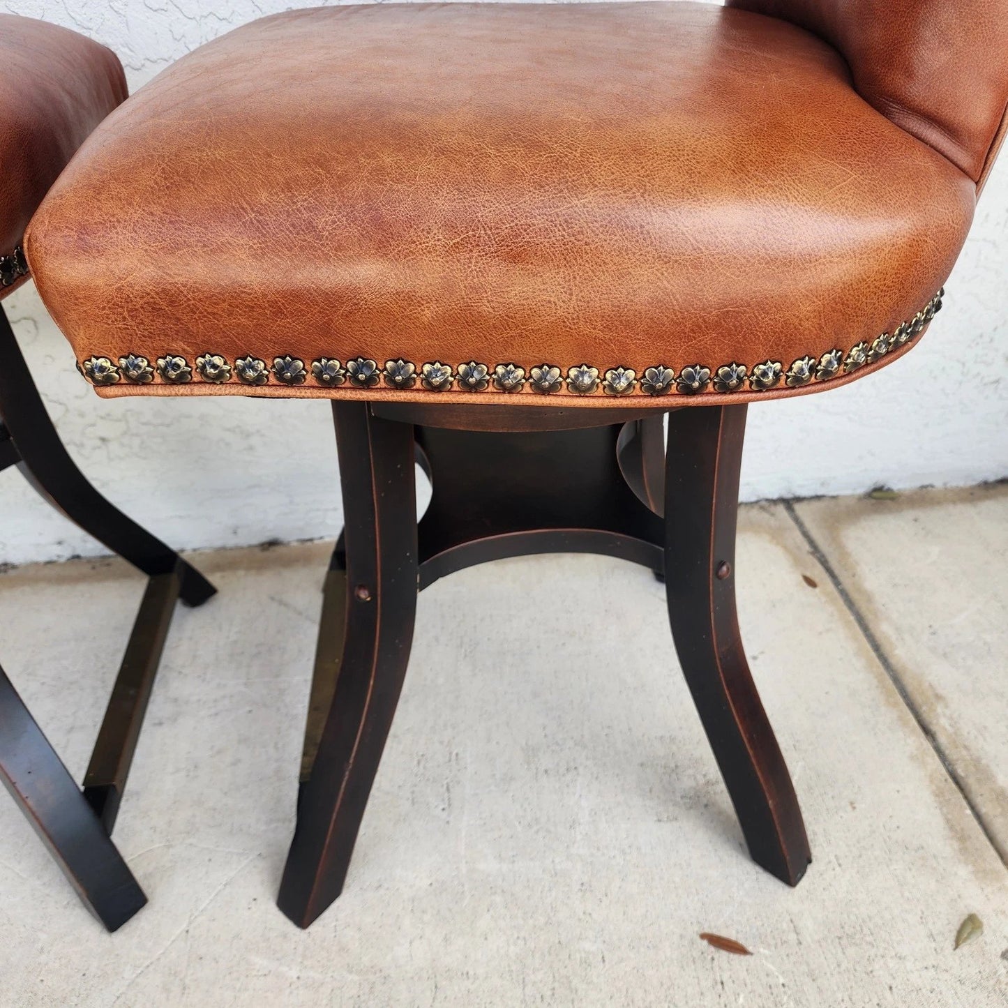 Top Grain Leather Swivel Counter Stools Pair