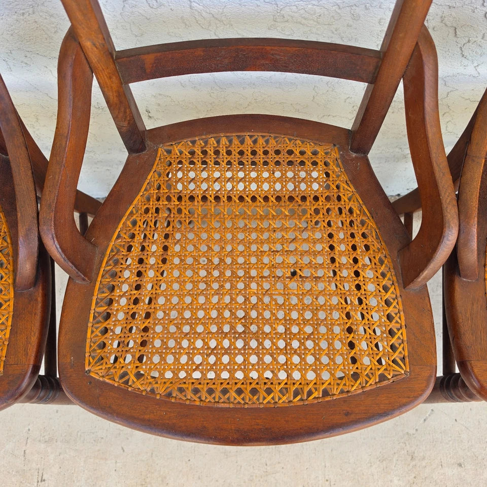 Antique Walnut Victorian Spindle Back Cane Seat Dining Chairs Set of 6