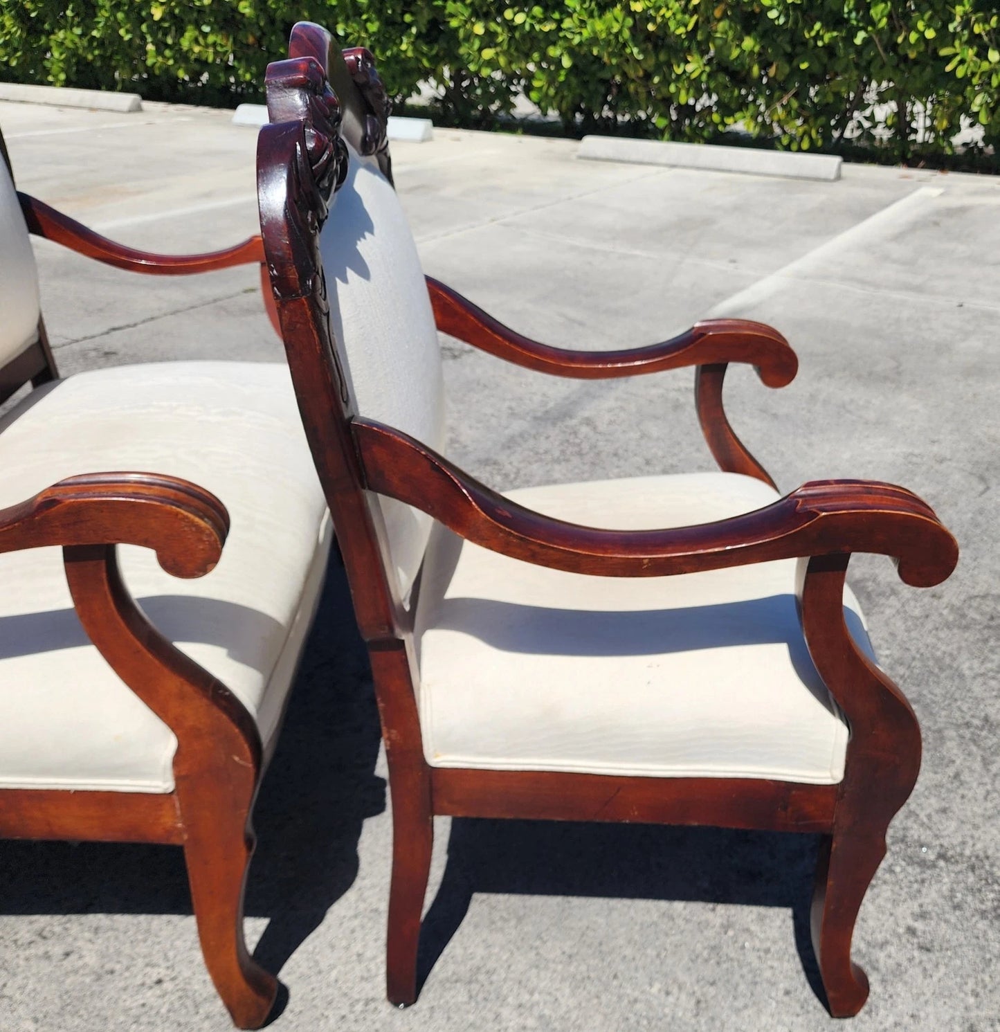 Antique Asian Rosewood Carved Foo Dogs Living Room Suite 3 Piece Sette 2 Chairs