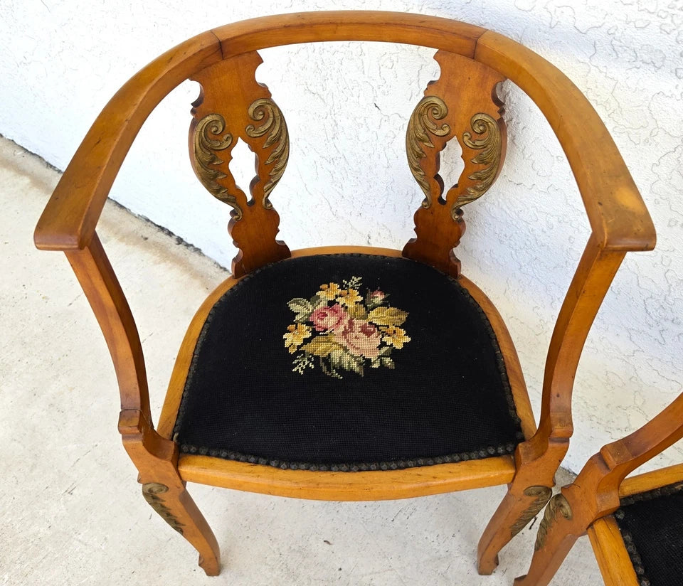 Antique Circa 1900 Victorian Corner Tub Barrel Chairs Set of 2
