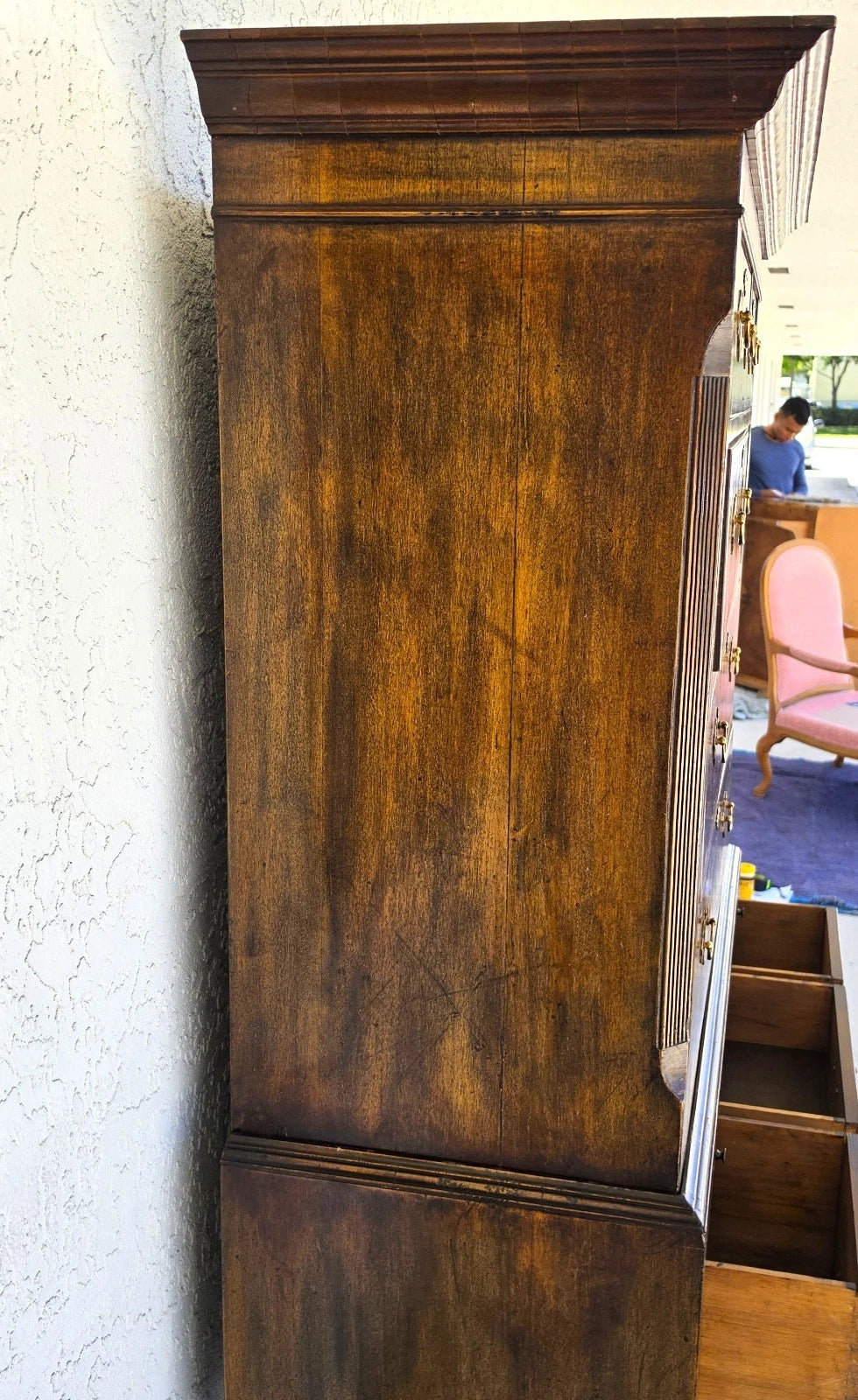 Antique Walnut Highboy Dresser Desk With Pullout Writing Surface