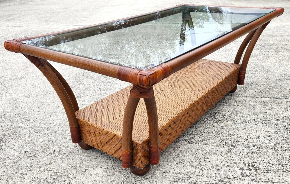 Vintage French Bamboo Wicker Coffee Table