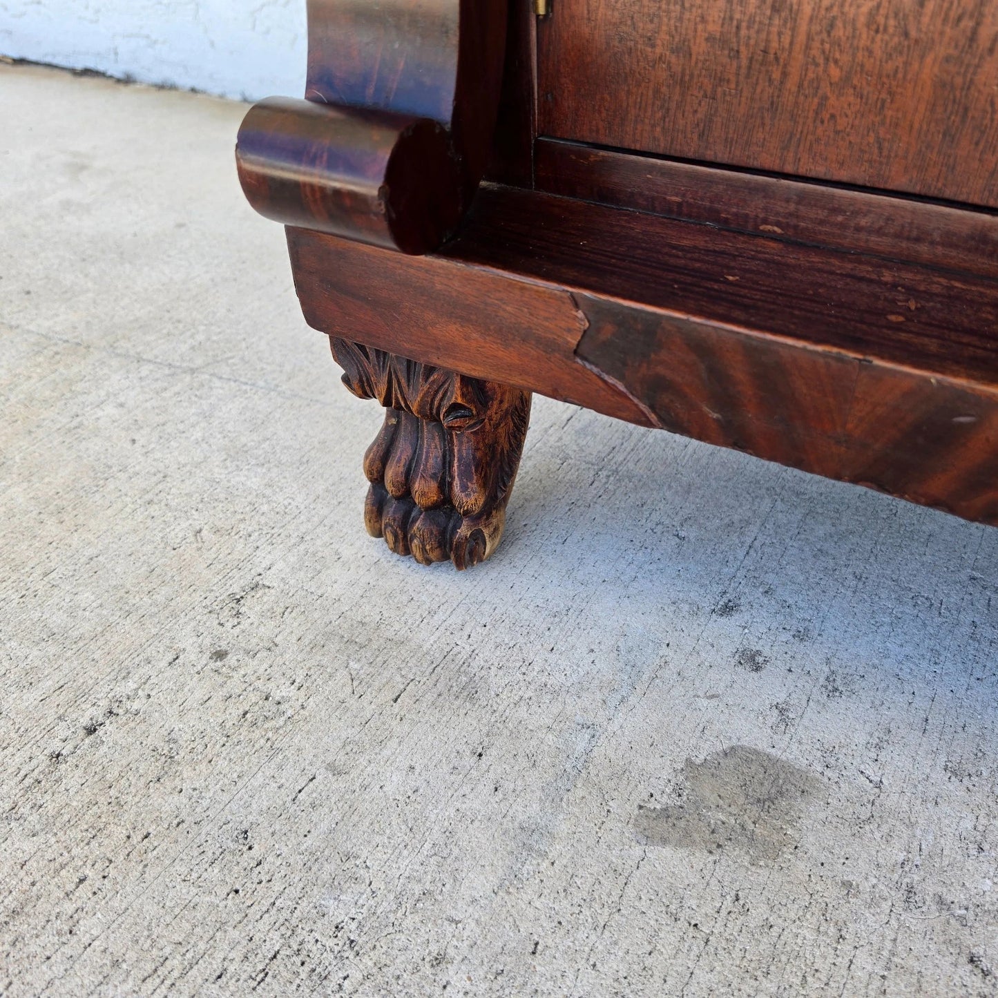 19th Century American Empire Flame Mahogany & Marble Cabinet Side Table
