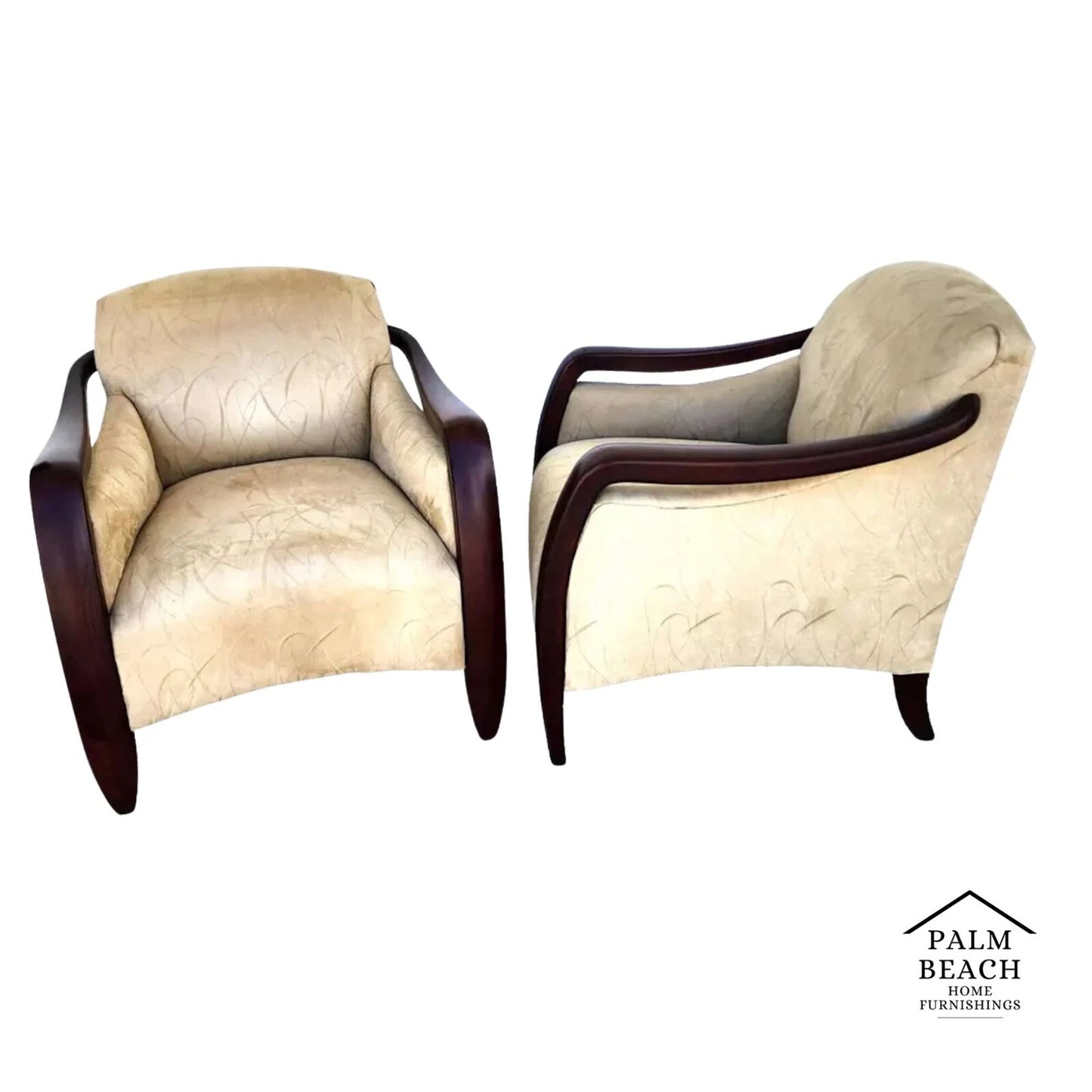 Vintage MCM Club Lounge Armchair & Ottoman Art Deco A Pair