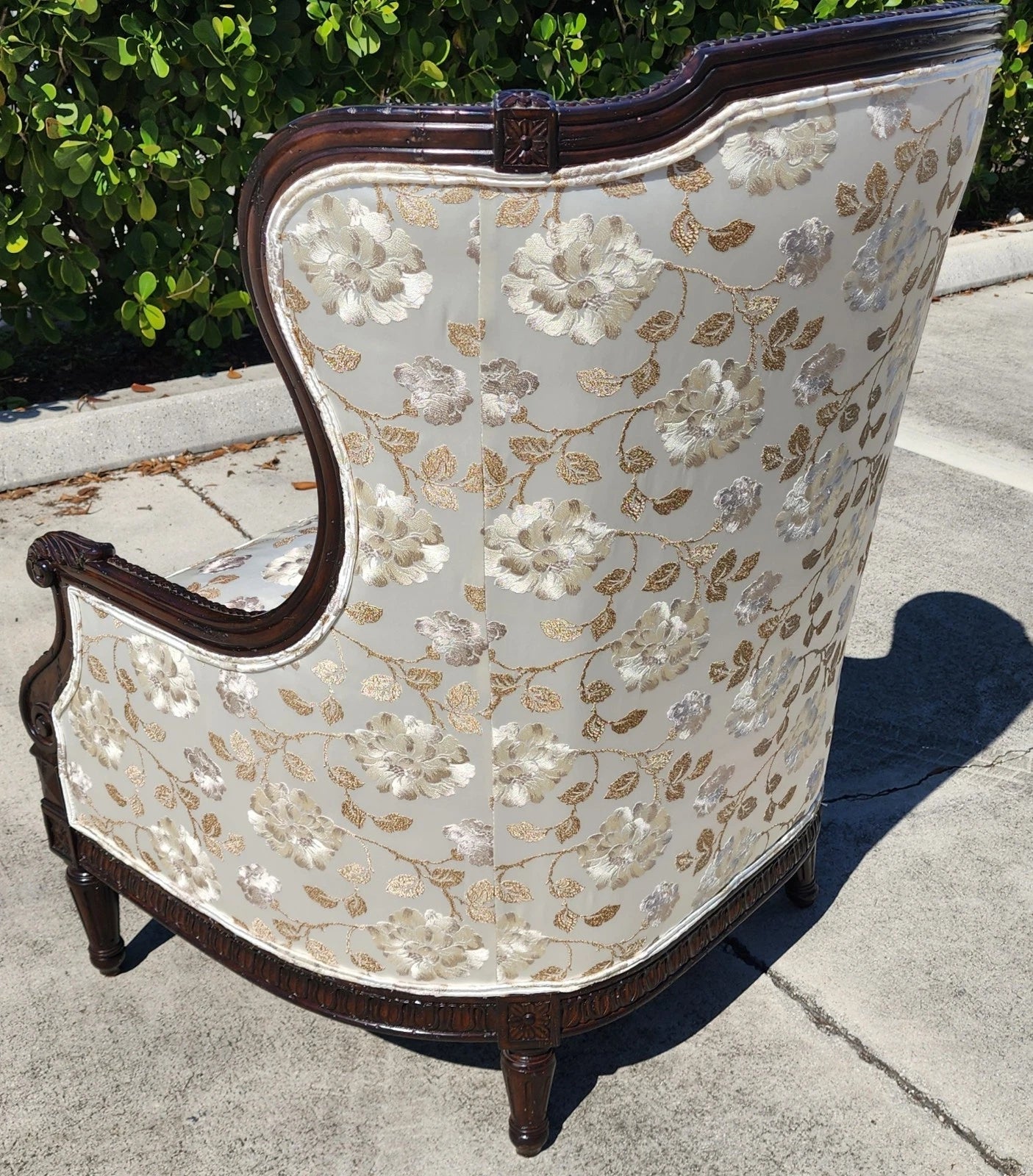 Marge Carson Wingback Chair Embroidered Silk with 7 Pillows