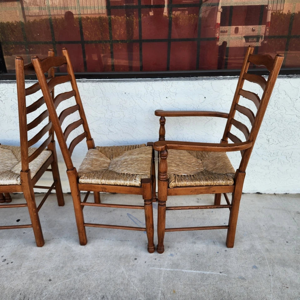 Vintage Ladder Back Rush Seat Dining Chairs Set of 8