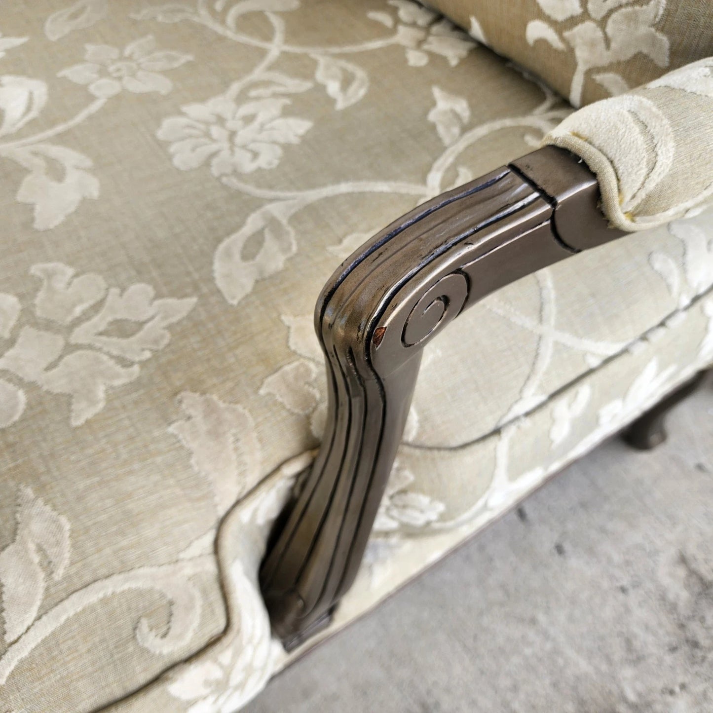 Vintage French Louis XV Armchairs Damask Linen Pair