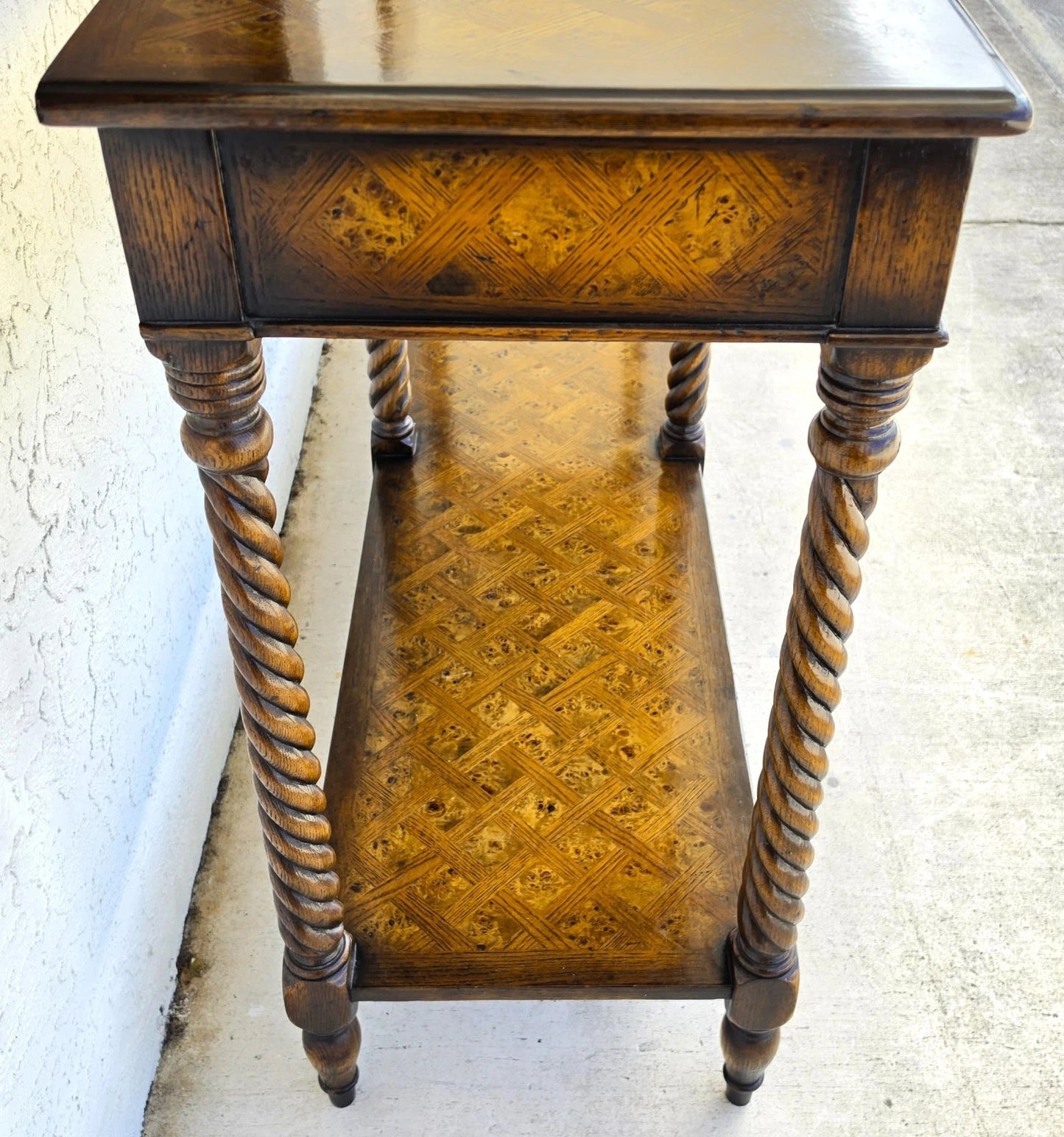 Theodore Alexander Burl Parquetry Console Table with 4 Drawers