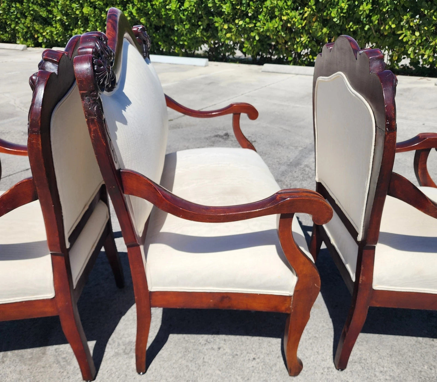 Antique Asian Rosewood Carved Foo Dogs Living Room Suite 3 Piece Sette 2 Chairs
