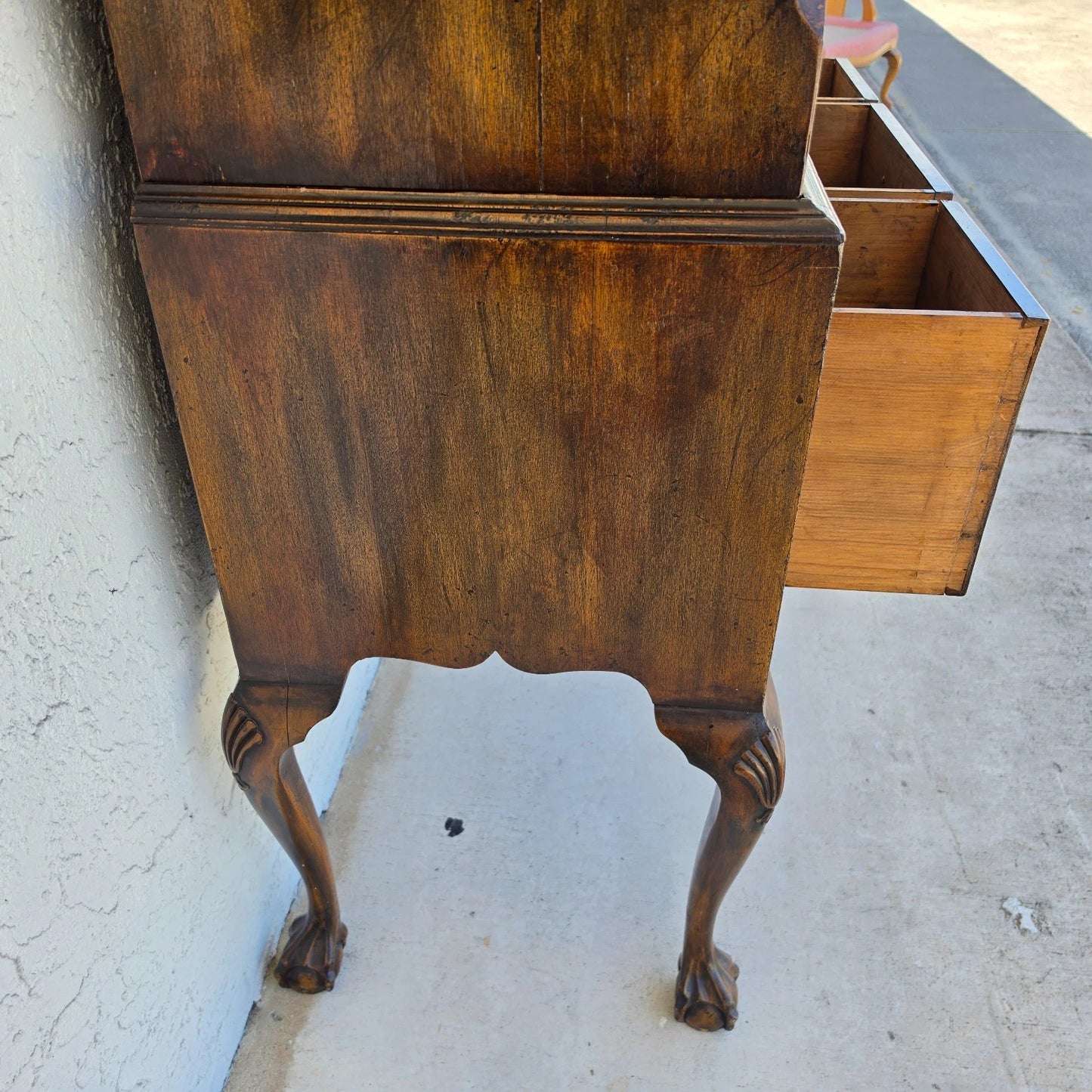 Antique Walnut Highboy Dresser Desk With Pullout Writing Surface