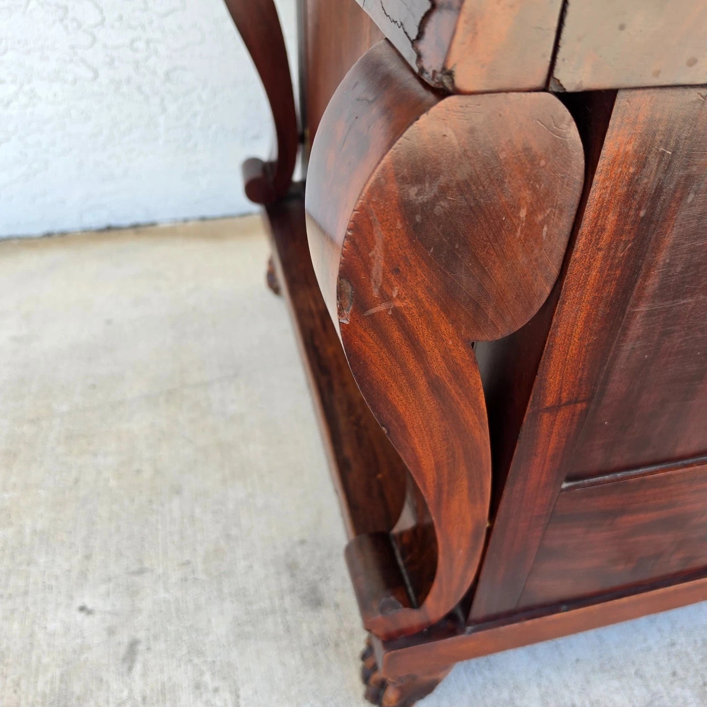 19th Century American Empire Flame Mahogany & Marble Cabinet Side Table