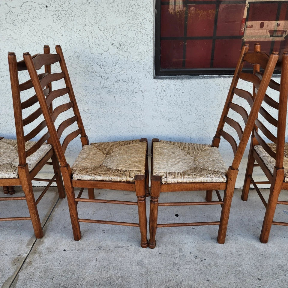 Vintage Ladder Back Rush Seat Dining Chairs Set of 8