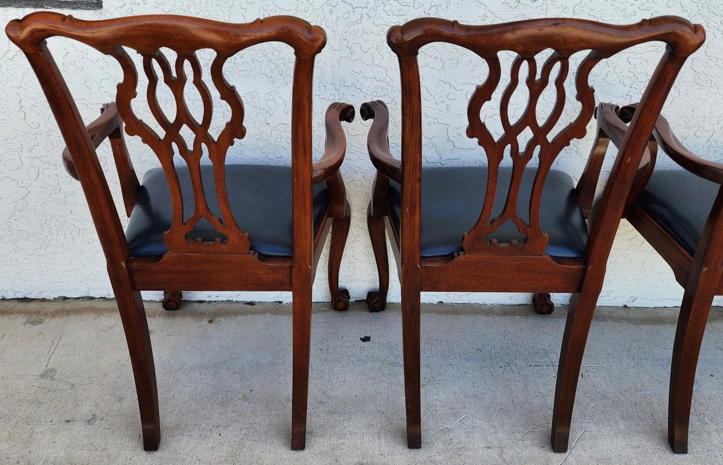 Councill Chippendale Mahogany & Leather Dining Chairs Set of 4