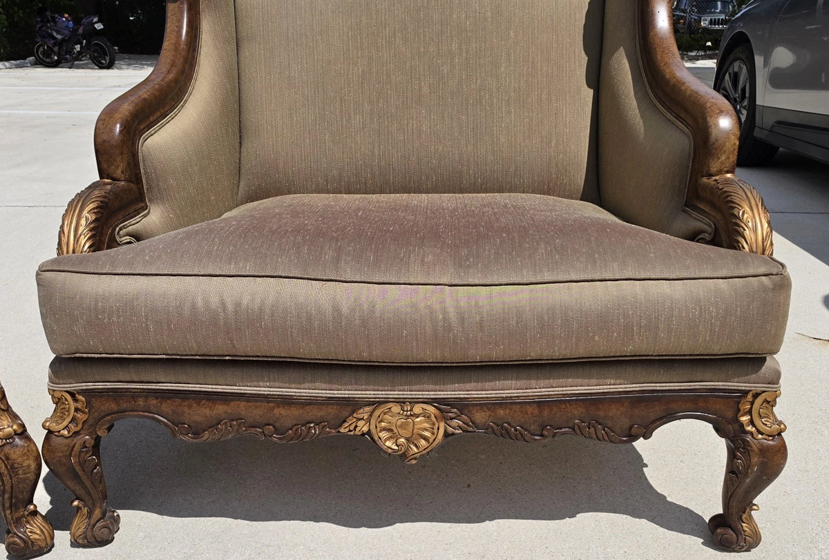Marge Carson Style French Louis XV Ornate Caved Settees Loveseats Pair