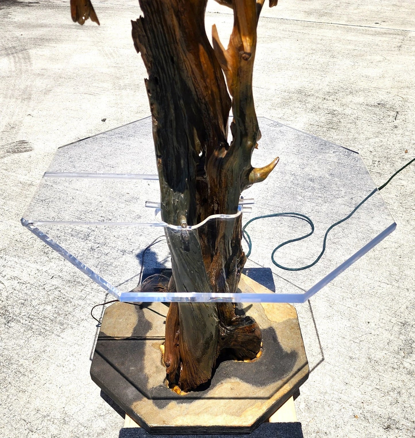 Monumental Driftwood Floor Lamp with Table