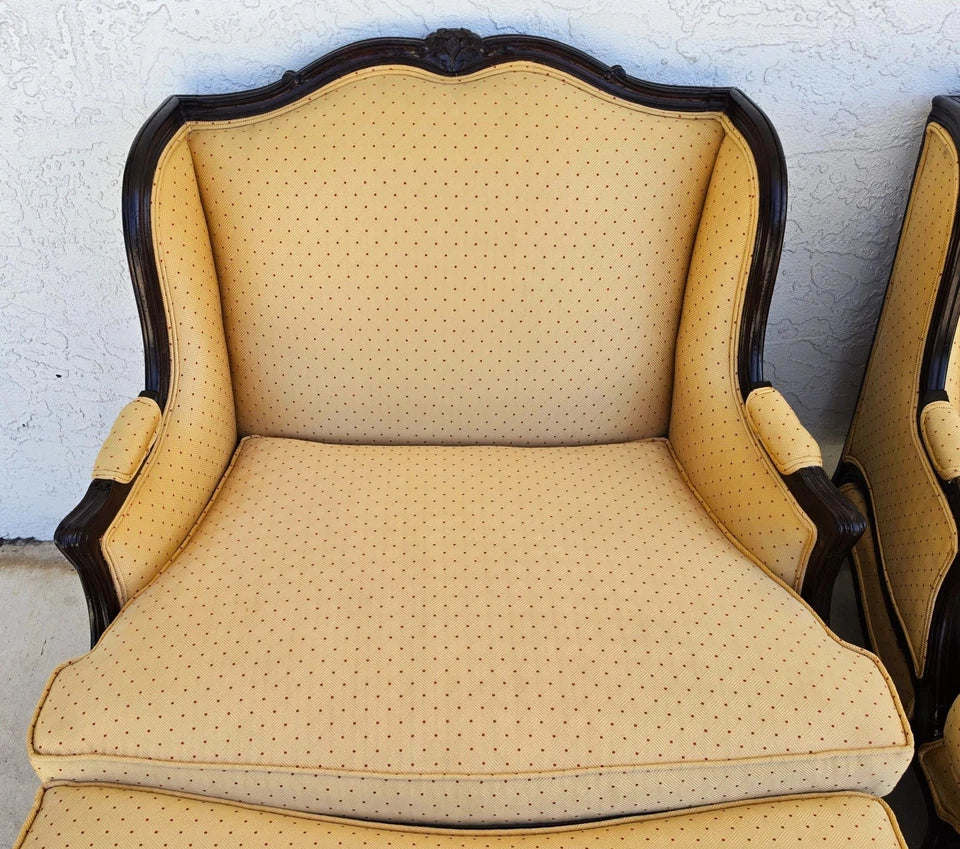 Pierre Deux Style French Country Provincial Bergere Lounge Chairs & Ottoman Pair