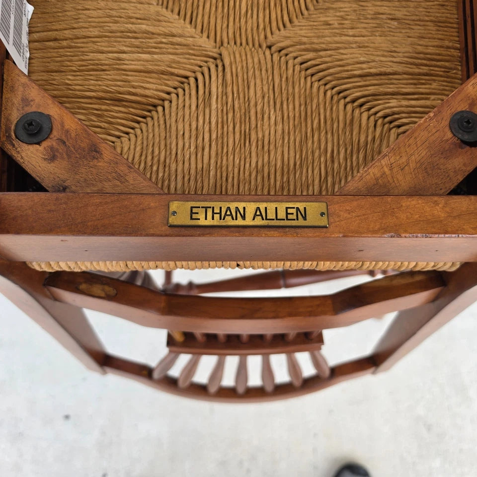 Ethan Allen Country French Wheat Sheaf Back Rush Seat Bar Stools Set of 2