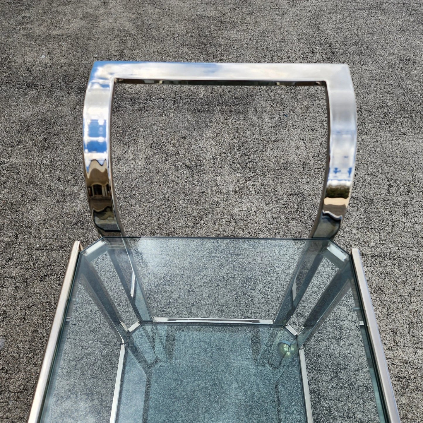 MCM Milo Baughman Style Chrome Bar Serving Cart 1970s