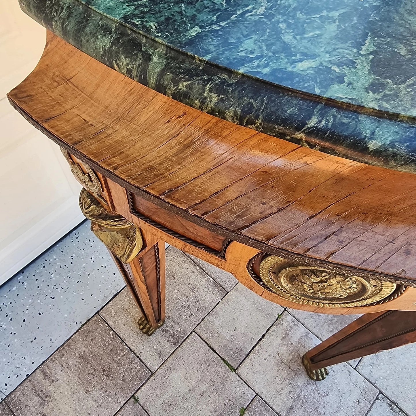 French Empire Style Console Marble Entry Table & Mirror