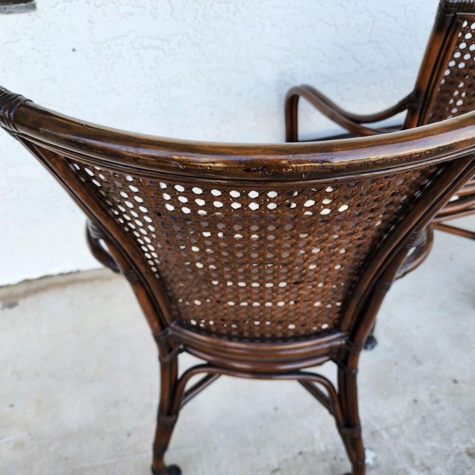 Bamboo Dining Chairs Caned Rolling Set of 4
