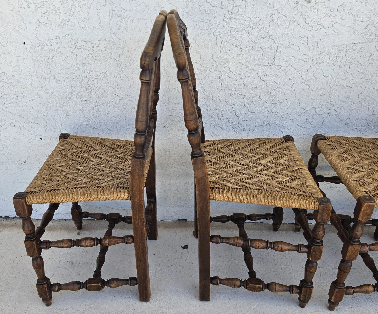 Antique 1800s Provençal Dining Chairs with Rope Seats Set of 4