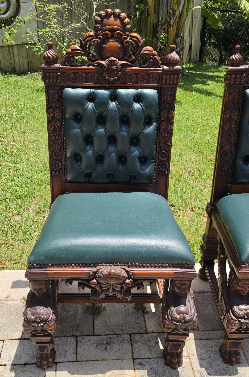 Antique Italian Renaissance Revival Hand Carved Dining Chairs Set of 4