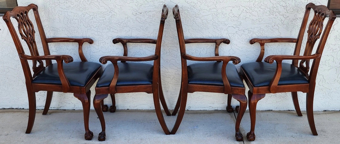 Councill Chippendale Mahogany & Leather Dining Chairs Set of 4