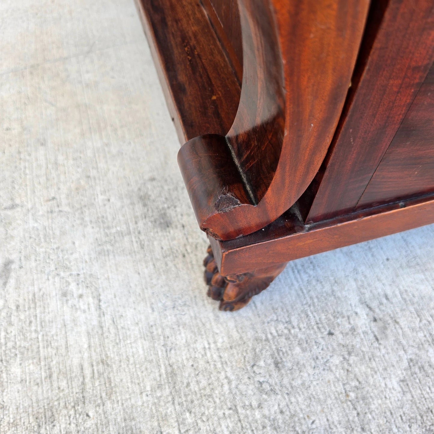 19th Century American Empire Flame Mahogany & Marble Cabinet Side Table