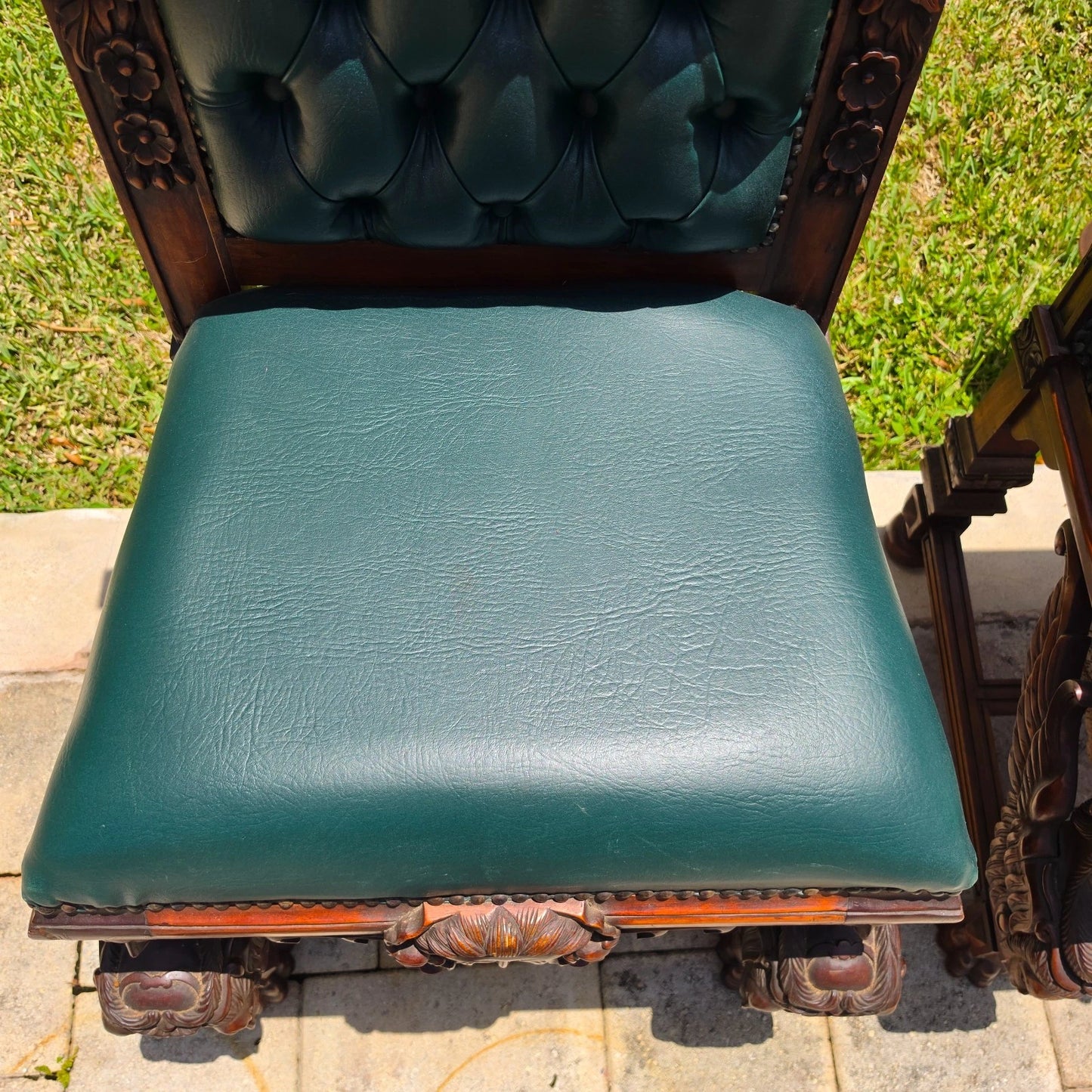 Antique Italian Renaissance Revival Hand Carved Dining Chairs Set of 4