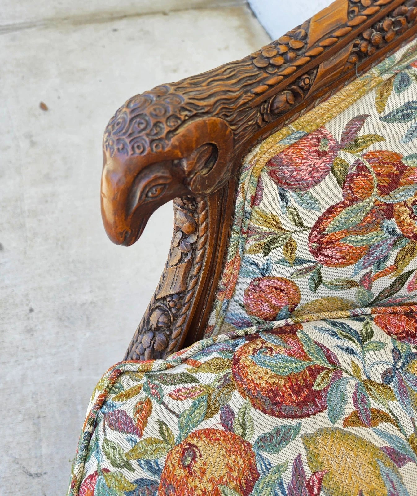 Antique French Regency Rams Heads Walnut Club Lounge Chair