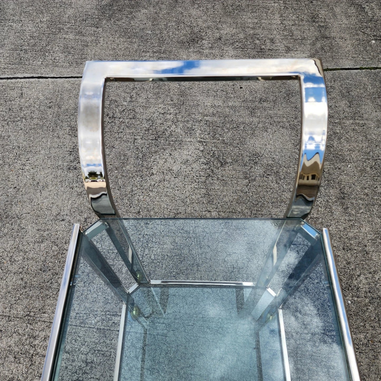 MCM Milo Baughman Style Chrome Bar Serving Cart 1970s