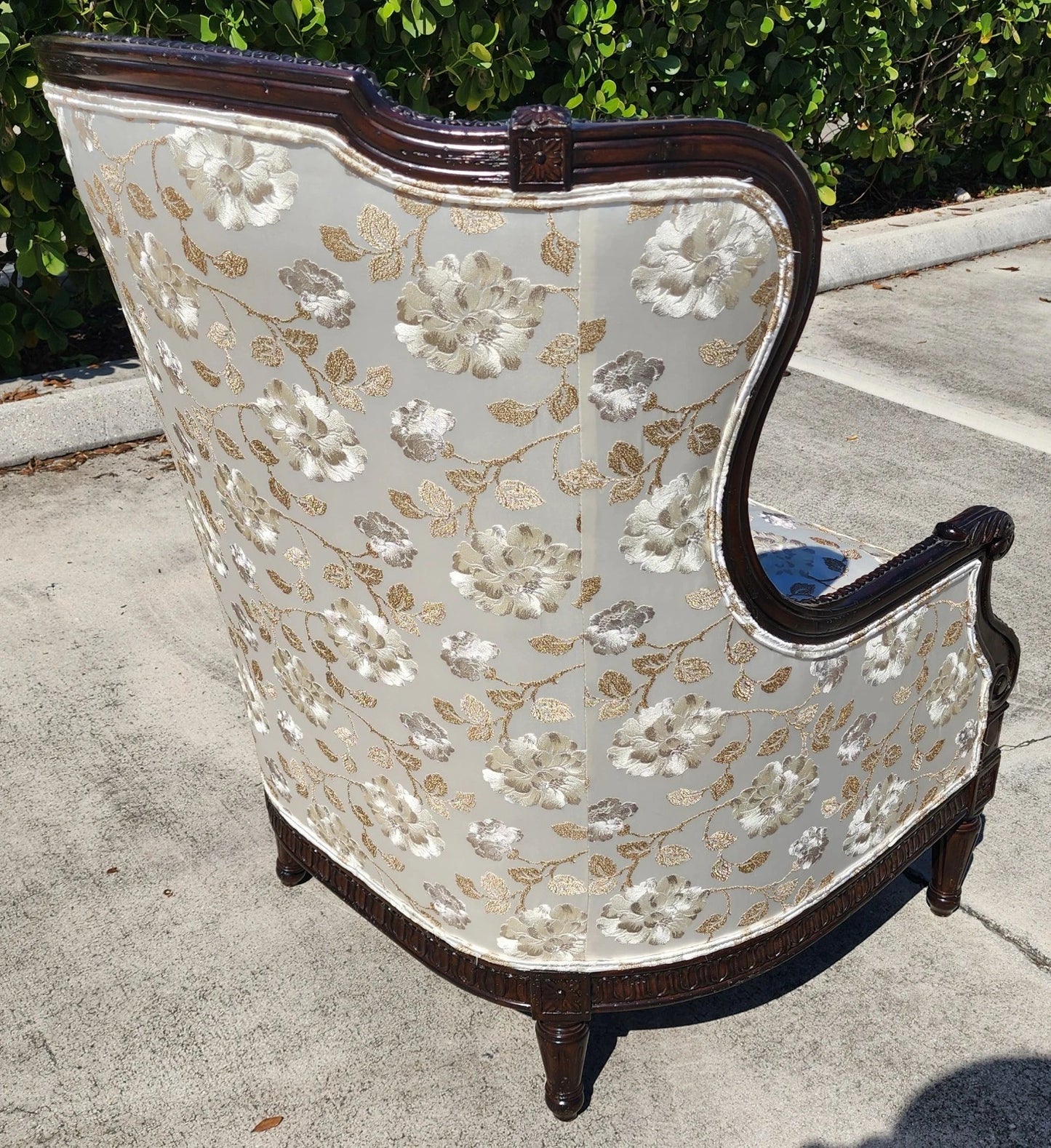 Marge Carson Wingback Chair Embroidered Silk with 7 Pillows