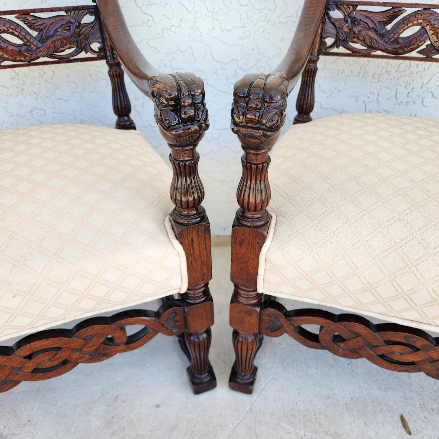 Chinoiserie Foo Dog Armchairs Pair Mid Century