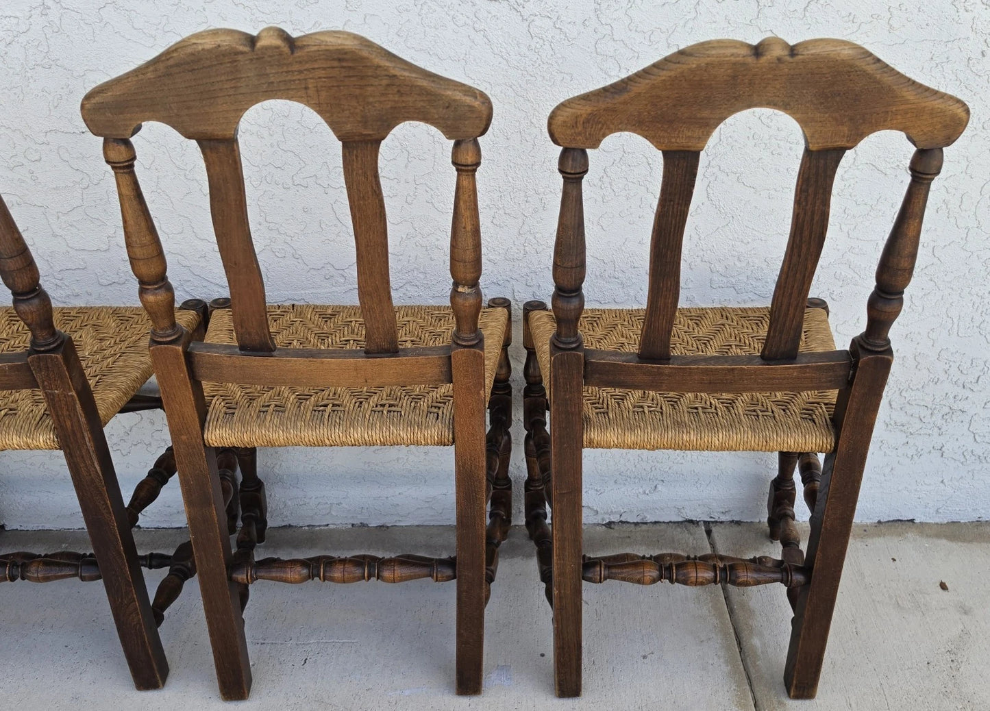 Antique 1800s Provençal Dining Chairs with Rope Seats Set of 4