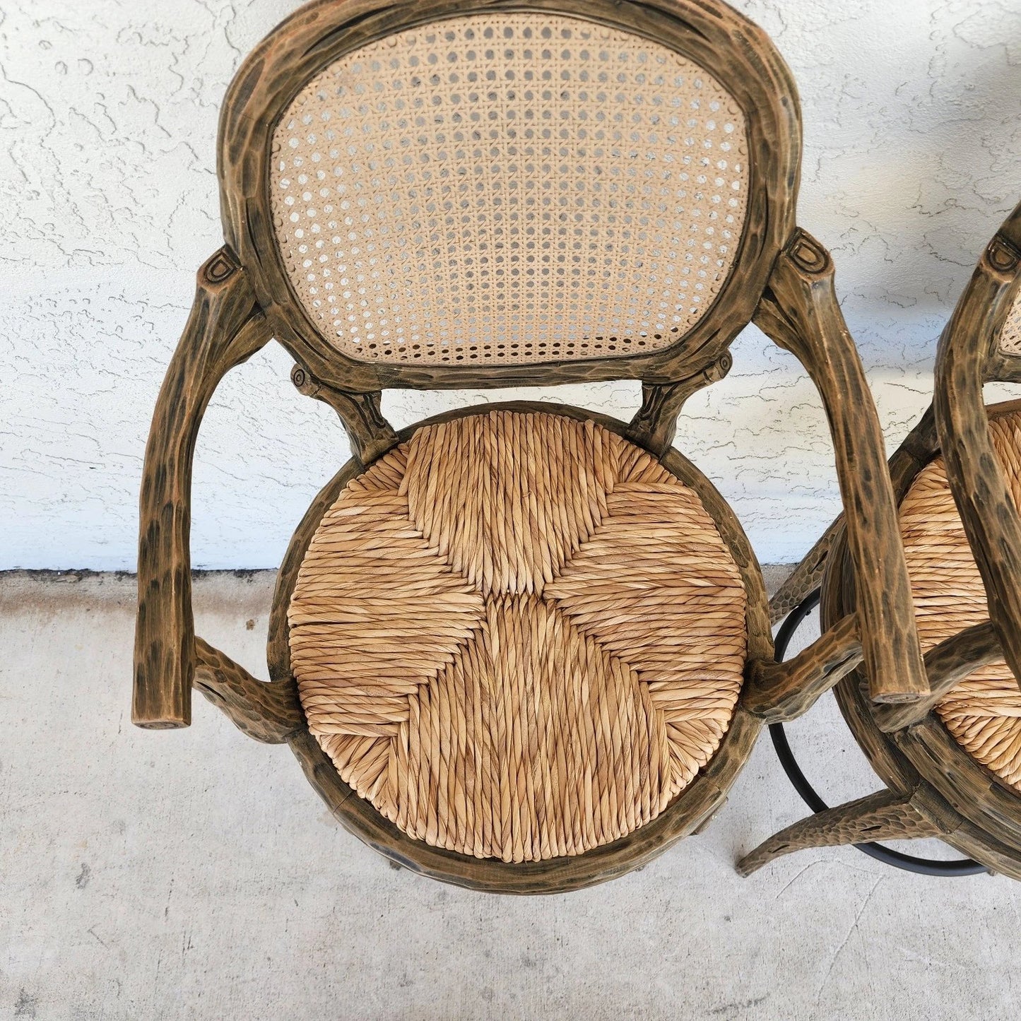 French Country Barstools Faux Bois Swivel Set of 3