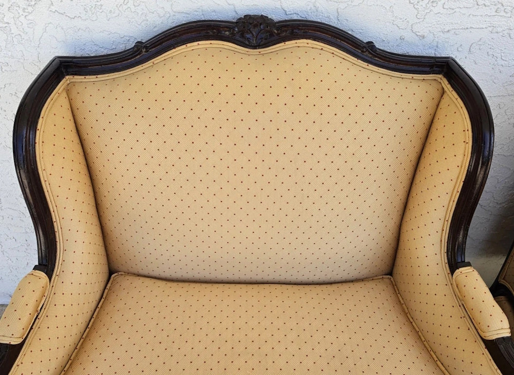 Pierre Deux Style French Country Provincial Bergere Lounge Chairs & Ottoman Pair