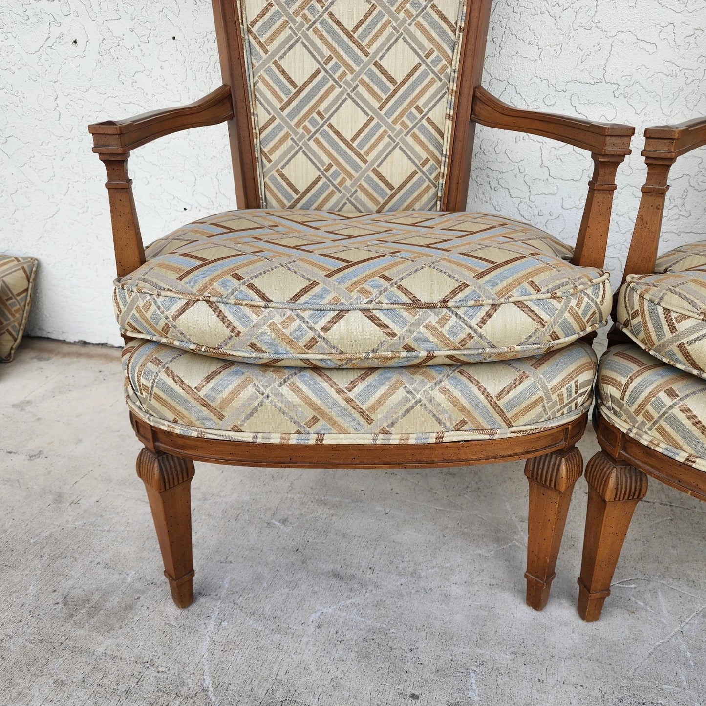 French Louis XVI High Back Accent Dining Chairs Pair