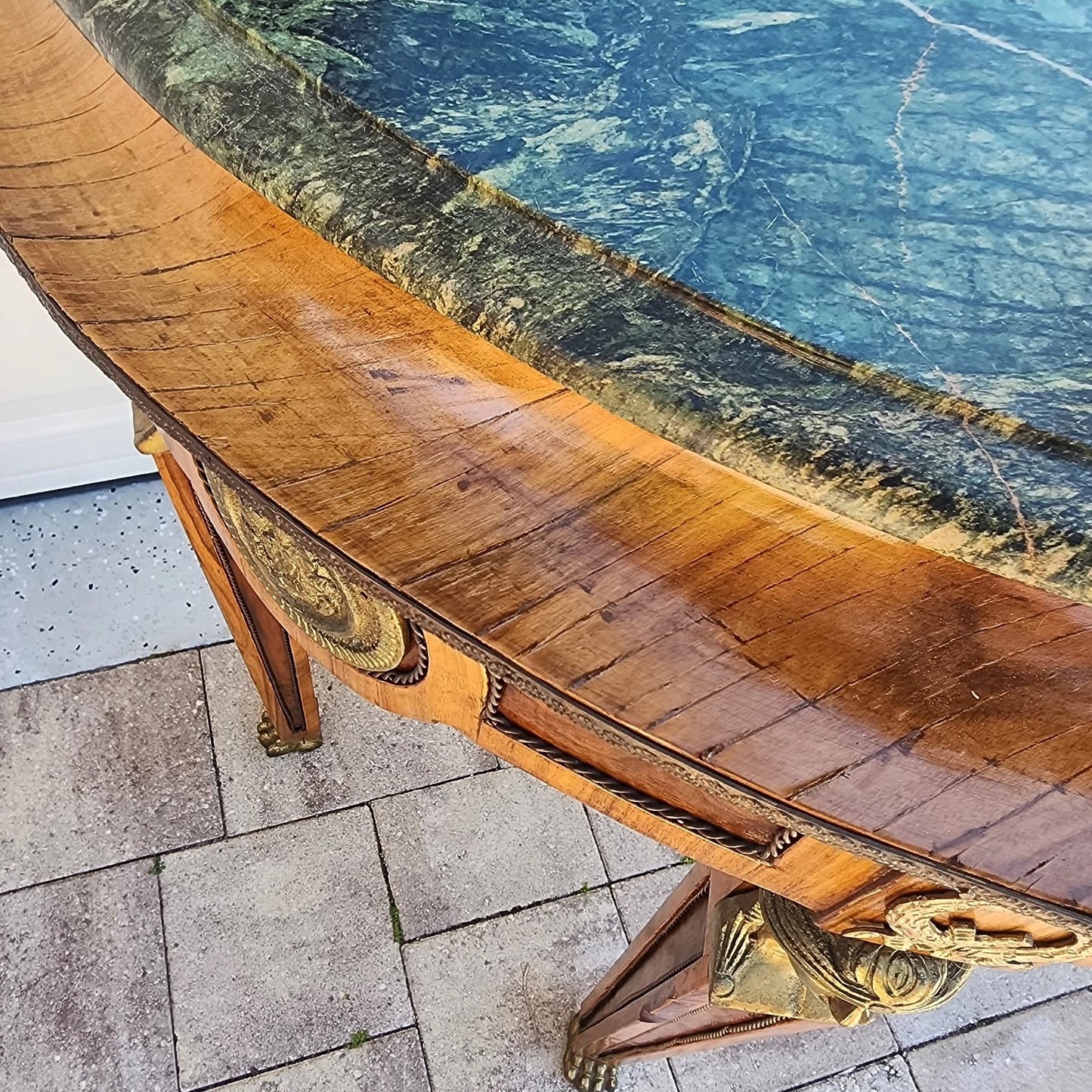 French Empire Style Console Marble Entry Table & Mirror