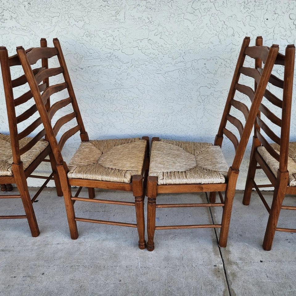 Vintage Ladder Back Rush Seat Dining Chairs Set of 8