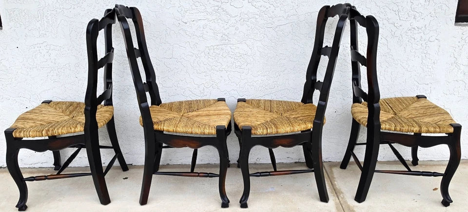 French Country Ladderback Rush Seat Dining Chairs Set of 4