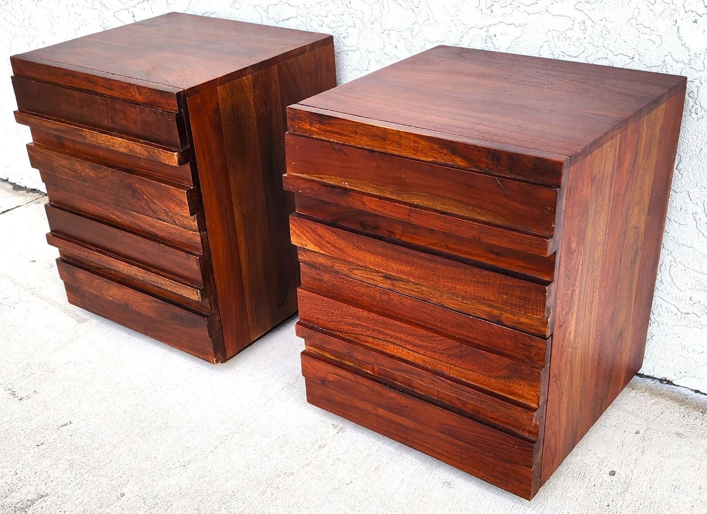 MCM Solid Exotic Wood Bachelor Chest & Nightstands Bedroom Suite
