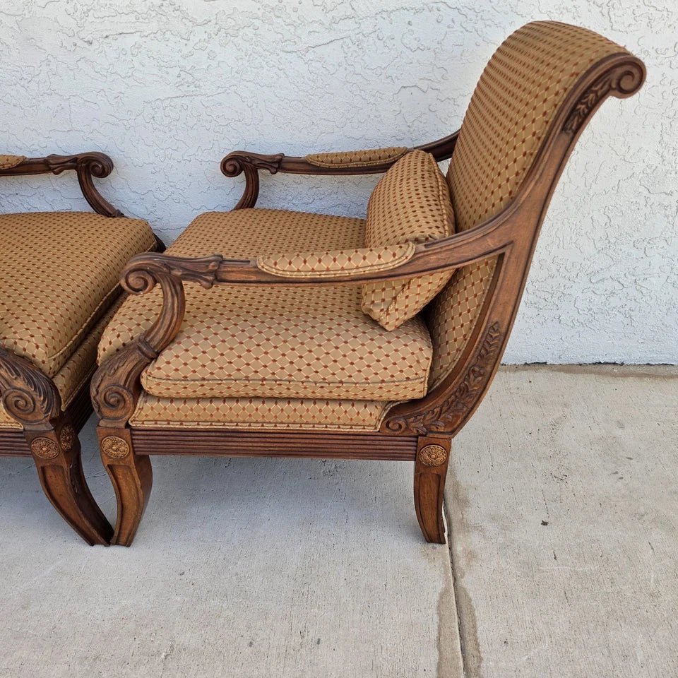 Ethan Allen Regency Style Bergere Lounge Armchairs Pair